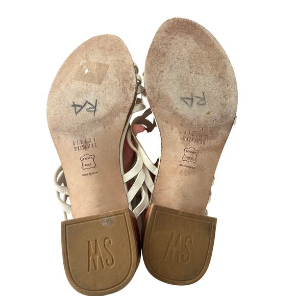 Stuart Weitzman White Cutout Leather Sandals Block Heel Size 7 - Picture 3 of 4